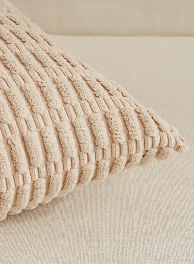 بيوينتي 4 قطع أغطية وسائد زخرفية محايدة مقاس 45 × 45 سم للأريكة والسرير والكنب، ديكور منزلي ريفي وبوهو، وسائد مربعة من مخمل ناعم مخطط - Image 4